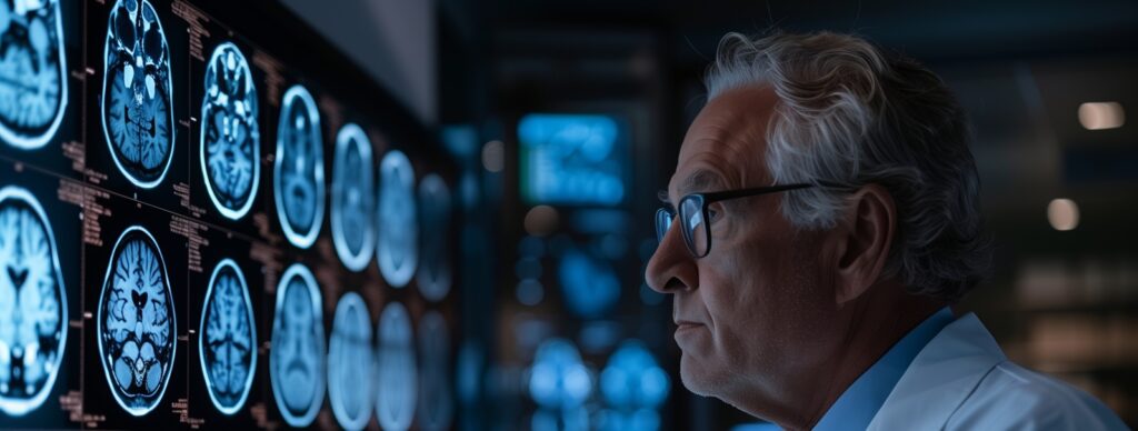 Doctor viewing brain MRI results